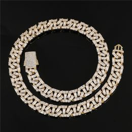 13mm 16-24inch Gold Plated Bling CZ Stone Miami Cuban Chain Necklace Bracelet Rapper Street Jewellery for Men Hot Gift