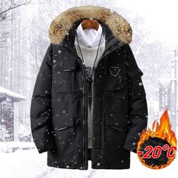 Winter Warm Mens Parka Coat Thicken Fur Collar Hooded Men Jacket Casual Long Sleeve Zipper Outdoor Clothing Male Jackets 211216