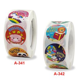 500pcs/roll 8 Designs Children Cartoon Paper Adhesive Stickers Labels 1 inch Circle Envelope Sealing Package Sticker Toys Label