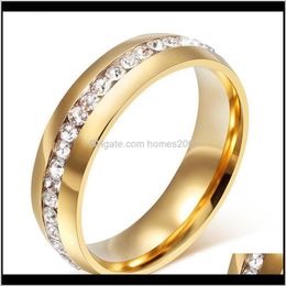 Jewelrytop Quality Gold Tone Titanium 316L Stainless Steel Cz Men Women Wedding Solitaire Ring Band Size 6-13 Rings Drop Delivery 2021 G5O8B