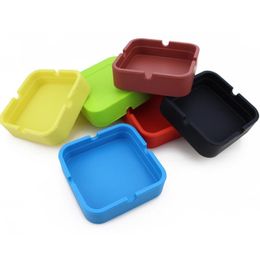 Food-Grade Silicone Square Ashtrays Silica OEM Custom Logo 9 Pure Colours Tobacco Dry Herb Smoking Ash Trays Container Holder Bendable Soft Portable