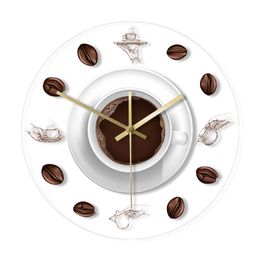 Coffee Hand Coffee Beans Wall Clock with LED Backlight Modern Design Cafe Coffee Mug Reloj De Pared Kitchen Acrylic Wall Watch 210325