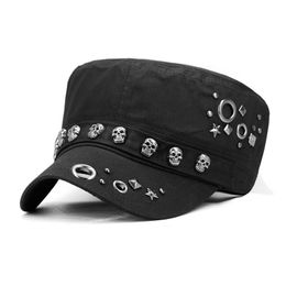 Adult Hip hop Punk Rock Skull retro casual Rivet Flat Peaked Hats Men Spring and Autumn Fitted Baseball 1TY8B