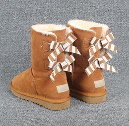 Classical Aus short 3280 women snow boots Zebra Stripes bow keep warm boot Sheepskin Plush boots with dustbag card beautiful gift top quality