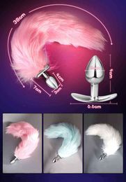 NXY Anal sex toys 2 In 1 LED Light Luminous Fox Tail Anal Plug Metal/Silicone Bright With Diamond Base Cosplay Slave Adult Games 1123