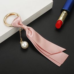 10Pieces/Lot Handmade Fashion Womens Bag Jewelry Pendant Car Key Ring Pearls Detachable Korean Ribbon DIY Accessories Silk Keychain Gift