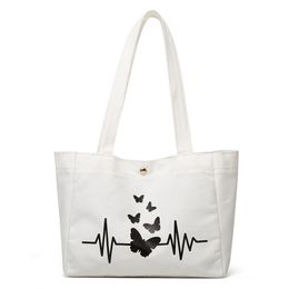 3pcs Shopping Bags Women Canvas Butterfly Prints Large Capacity Hasp Handbag Mix Colour