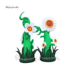 Concert Stage Props Artificial Inflatable Plant Flower 3m Green Plants Air Blow Up Sunflower For Yard And Garden Decoration