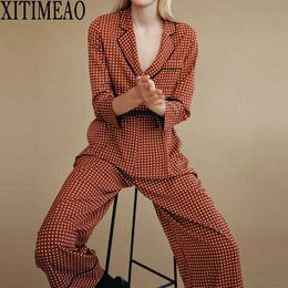 ZA Fashion Women Long Sleeve High Waist Jumpsiut Romper Trousers Check Printed Shirt Jumpsuits ladies Office Pants 210604