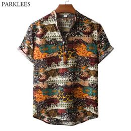 Africa Dashki Ethnic Floral Print Hawaiian Shirt Men Summer Short Sleeve Beach Shrits Casual Holiday Vacation Clothing 210522