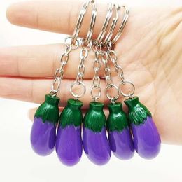 3D Imitation Vegetables keychain Eggplant key ring for women handbag pendant Charms Decoration