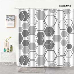 Shower Curtains Grey Hexagonal Geometric Modern Simplicity Hooks Bathroom Curtain Home Kitchen Door Products