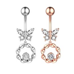 Sexy Piercing Navel Nail Body Jewellery Butterfly Shape Pendant Crystal Belly Button Rings For Women Beach Bell Rings