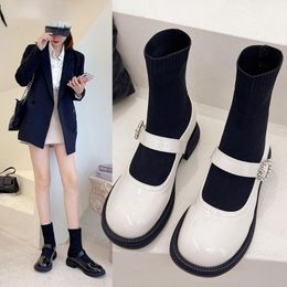 Boots All-match Female Student Socks Thick-soled Round Toe British Style Mary Jane Shoes 2021 Low-heeled