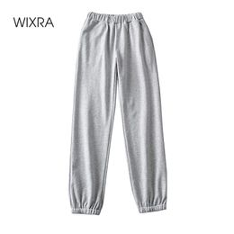 Wixra Womens Workout Sport Joggers Pants Elastic Waist Casual Basic Dancing Running Sweatpants Pockets New Fashion Clothes 210319