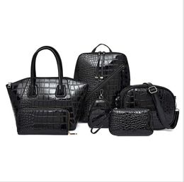 6pcs/Set Vintage Alligator Patent Leather Evening Bags Women Purses and Handbag Female Fashion Luxury Large Capacity Shoulder Bag Big Totes