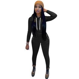 Fall Winter Lady Solid Color Hooded Sports Set with Zipper Pockets Pleated Pencil Pants Fashion Sweat Suits Women Matching Sets 210604