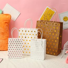 wedding present gifts Canada - Gift Wrap 5PCS Bag Paper Bags Packaging For Sweets Kraft Birthday Present Party Goodies Pouch Package Bronzing Dots Wedding