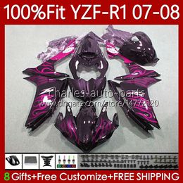 Pink flames Injection mold 100%Fit For YAMAHA Body YZF1000 YZF-R1 YZF R1 1000CC 2007-2008 Bodywork 91No.131 YZF R 1 1000 CC 2007 2008 YZF-1000 YZFR1 07 08 OEM Fairing Kit