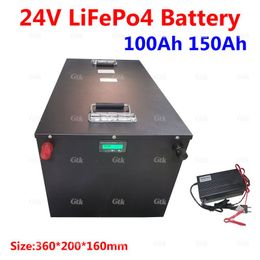 Lithium 24V 100Ah 150Ah LiFepo4 rechargeable battery pack for solar energy storage RV system motor home caravan+10A charger