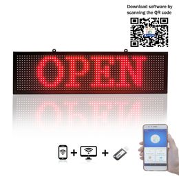 -Signo LED programable Mensaje de desplazamiento Pantalla PH10 MM Solo color 26''x8 '' con conexión WiFi para la junta de publicidad de negocios (rojo)