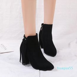 Boots Big Size 9 10 11-17 Women Shoes Ankle For Ladies Woman Winter Tassel Rivet Solid Color