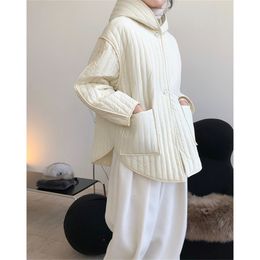 Lazy Profile Quilted Hooded Cotton Jacket Loose Slimming and All-Matching Warm Thick Coat Women 211216