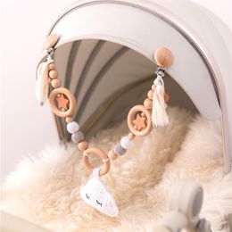 Baby Toy Wooden Pram Clip Mobile Personalise Silicone Bead Cloud Pacifier Chain Rattle Teether 220216