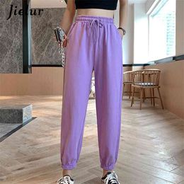 Jielur Candy Colour Orange Pink Grey Sports Pants Female Street Leisure BF Harajuku Harem S-XL Autumn Women Sweatpants 210925