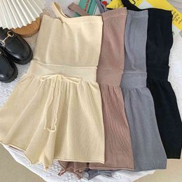 Summer Fashion All-match Strapless Waist Strap Knitted Tube Top One-piece Wide-leg Pants Women 210507