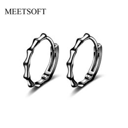sterling silver bamboo earrings Australia - Sterling Silver Prevent Allergy Hoop Earrings For Women Trendy Small Bamboo-Circle Jewelry Gift & Huggie