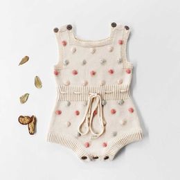 Knitted Baby Clothes born Rompers Handmade Pompom Girl Romper 100% Cotton Infant Boys Jumpsuit Overalls 210429