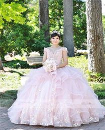 light pink sweet 15 dresses NZ - Princess 2022 Light Pink Off The Shoulder Quinceanera Dresses Ball Gown Beaded 3D Floral Q Tiered Vestidos De 15 Anos Plus Size Prom Party Gowns For Sweet 15 16