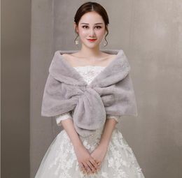 Wraps & Jackets Winter Sleeveless Bridal Warm Grey Faux Fur Bolero Crop Wedding Jacket