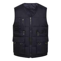 Winter Men Cotton Warm Vest Waistcoat Male Sleeveless Jacket With Many Pockets Casual Baggy Zipper For Man Plus Size CYL48 210923