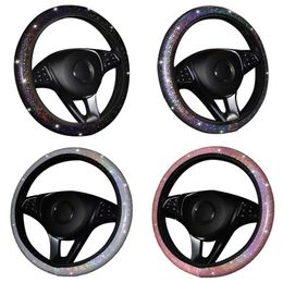 Steering Wheel Covers 37-38cm Universal Car Cover PU Leather Rhinestones Crystal Case Auto Interior Decor Styling