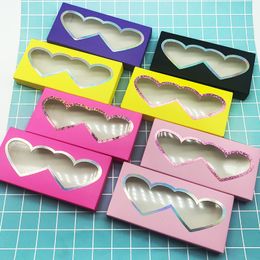 500pcs/lot Two Hearts Eyelash Box Packaging Eyelashes Package Wholesale Various Colour Glitter Paper Lash Boxes