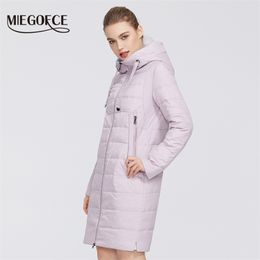 MIEGOFCE Designer Collection Women Jacket with Zipper and Medium Knee Length Resistant Collar Hood Coat 211013