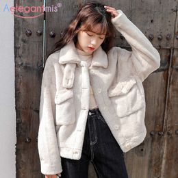 Aelegantmis Autumn Winter Women Faux Fur Jacket Cosy Lambswool Fleece Jackets Female Fashion Coats Ladies Casual Outerwear 210607