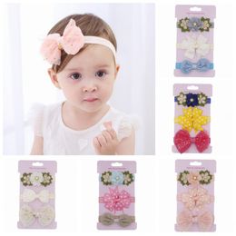 Cute 3pcs/lot Baby Kids Leaf Flower Ribbon Bow Headbands Girls Bowknot Headwear Children Photo Props Hair Accessories Gift Set