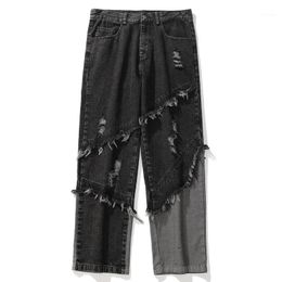 Men's Jeans Ripped 2021 Loose Casual Tassel Baggy Wide Leg Trousers Men Harajuku Straight Pant Streetwear Denim Pants Hip Hop