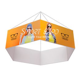 Hexagon Shaped Hang Sign Advertising Display Sexangle Ceiling Banner With Custom Logo Printing Flat Carry Bag Pack