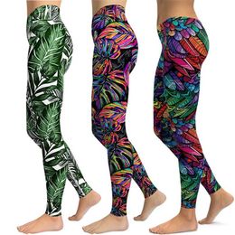 Women Leggings High Waist Leaf Printed Pants Tights Sports Trainer Running Trousers Workout Sportswear 211204