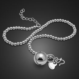 Fashion 100% 925 Sterling Silver Bells Cute Beach Foot 27 cm Simple Beads Anklets Bohemia Bracelet Women Jewelry Gift