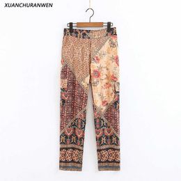 Women Spring Summer Floral Pants High Waist Elastic Waist Pockets Trousers Female Printed Vintage Fashion Pants XZ1959 Q0801