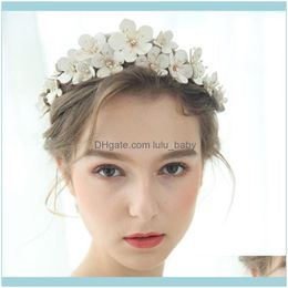 Jewelryvintage Women Crystal Pearl Hairband Leather Flower Tiara Elegant Wedding Party Jewellery Girl Hair Aessories Bride Crowns Drop Deliver