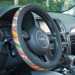 AUMOHALL Colourful National Style Steering Wheel Cover Bling Crystal Car Van Accessories Decor Universal for 37 to 38 CM