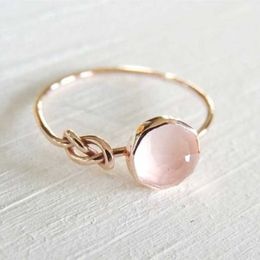 rose gold ring pink stone Canada - Huitan Romantic Rose Gold Color Ring Women Solitaire Pink Stone Princess Party Finger Accessories Fashion Jewelry Ring Cute Gift Q0708