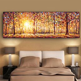 Big Size Abstract Tree Oil Painting on Canvas Forest Sunshine Posters and Prints for Living Room Bedside Painting Home Decor