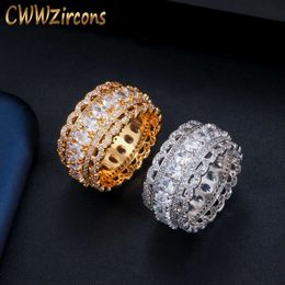 High Quality Luxury Dubai Cubic Zirconia Stones Pave Yellow Gold Big Wedding Band Party Rings for Women R138 210714